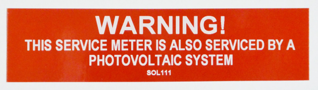 SOL111 - 4" X 1" -"WARNING! THIS SERVICE METER IS ALSO SERVICED BY A PHOTOVOLTAIC SYSTEM"